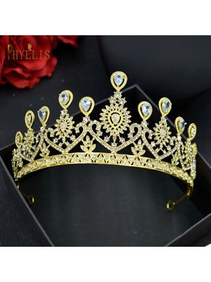 Qiuhong Shop A175-G A158 Yeni Altın Gelin Taç Prenses Şapkalar Doğum Günü Rhinestone Kafa Düğün Saç Takı Gelin Tiaras Vintage Başlıklar (Yurt Dışından)