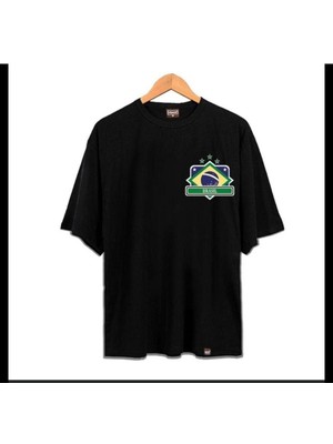 Black Sokak Blacksokak Erkek Siyah Brasıl Oversize Bisiklet Yaka Tshirt
