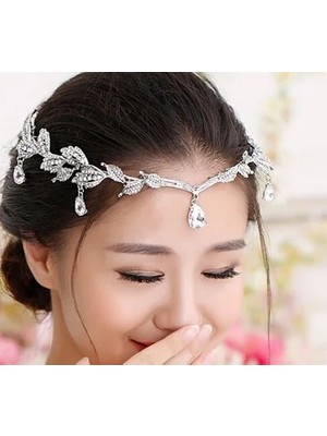 Qiuhong Shop Altın Vintage Kristal Gelin Saç Aksesuarı Düğün Rhinestone Waterdrop Yaprak Tiara Taç Kafa Bandı Frontlet Nedime Saç Takı (Yurt Dışından)