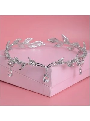 Qiuhong Shop Altın Vintage Kristal Gelin Saç Aksesuarı Düğün Rhinestone Waterdrop Yaprak Tiara Taç Kafa Bandı Frontlet Nedime Saç Takı (Yurt Dışından)