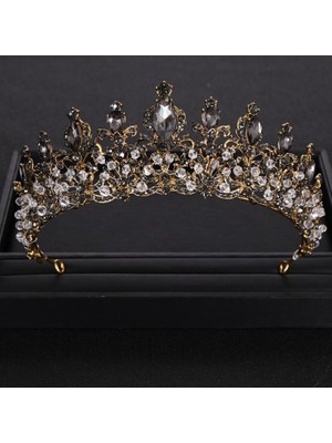 Qiuhong Shop Platin Kaplama Vintage Barok Kraliçe Tiara Düğün Taç Gelin Diadem Altın Kristal Rhinestone Kafa Takı Başlığı Düğün Saç Aksesuarları (Yurt Dışından)