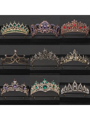 Qiuhong Shop Platin Kaplama Vintage Barok Kraliçe Tiara Düğün Taç Gelin Diadem Altın Kristal Rhinestone Kafa Takı Başlığı Düğün Saç Aksesuarları (Yurt Dışından)