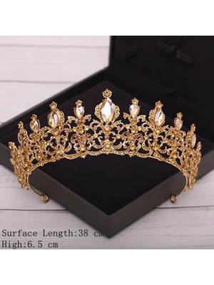 Qiuhong Shop Antik Altın Kaplama Gelin Tacı Altın Düğün Saç Aksesuarları Kristal Yapay Elmas Gelin Düğün Tiaras ve Taçlar Başlık Diadema Saç Süsleme (Yurt Dışından)