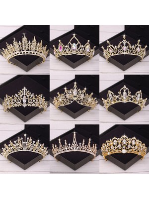 Qiuhong Shop Antik Altın Kaplama Gelin Tacı Altın Düğün Saç Aksesuarları Kristal Yapay Elmas Gelin Düğün Tiaras ve Taçlar Başlık Diadema Saç Süsleme (Yurt Dışından)