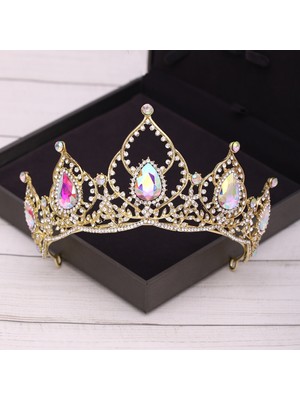 Qiuhong Shop Antik Altın Kaplama Gelin Tacı Altın Düğün Saç Aksesuarları Kristal Yapay Elmas Gelin Düğün Tiaras ve Taçlar Başlık Diadema Saç Süsleme (Yurt Dışından)