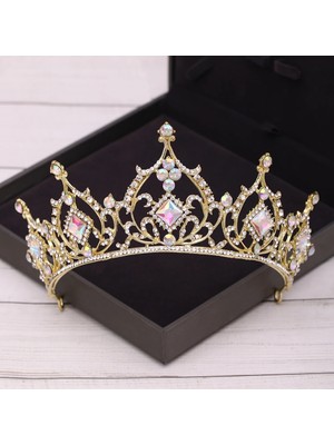 Qiuhong Shop Antik Altın Kaplama Gelin Tacı Altın Düğün Saç Aksesuarları Kristal Yapay Elmas Gelin Düğün Tiaras ve Taçlar Başlık Diadema Saç Süsleme (Yurt Dışından)