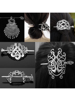 Qiuhong Shop Teneke Viking Saç Haireltics Knots Crown Runes Saç Klipleri Sopa Slayt Iskandinav Mitolojisi Saç Takı Kadın Saç Süsleri (Yurt Dışından)