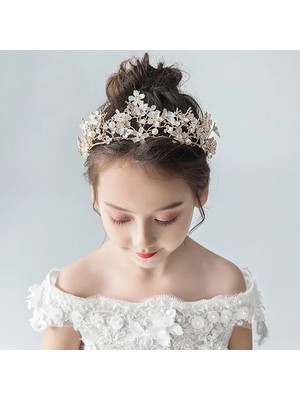 Qiuhong Shop No.10 Boyutu Moda Altın Gümüş Renk Kristal Taçlar Çocuklar Için Çocuk Kız Inciler Tiaras Diadems Düğün Saç Aksesuarları Gelin Takı (Yurt Dışından)