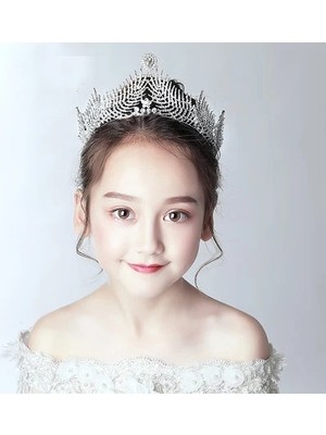 Qiuhong Shop No.25 Boyutu Moda Altın Gümüş Renk Kristal Taçlar Çocuklar Için Çocuk Kız Inciler Tiaras Diadems Düğün Saç Aksesuarları Gelin Takı (Yurt Dışından)