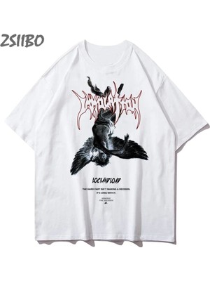 Black Sokak Blacksokak Erkek Beyaz Melek Baskılı Oversize Bisiklet Yaka Tshirt