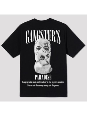 Black Sokak Blacksokak Erkek Siyah Gangster's Baskılı Oversize Tshirt
