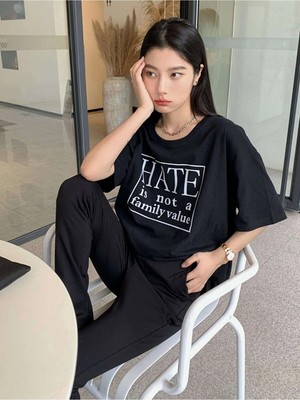 Black Sokak Blacksokak Kadın Siyah Hate Baskılı Bisiket Yaka Tshirt