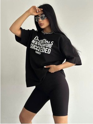 Black Sokak Kadın Siyah Essentals Oversize Bisiklet Yaka Tshirt