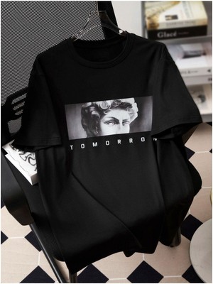 Black Sokak Blacksokak Erkek Siyah Tomorrow Oversize Bisiklet Yaka Tshirt