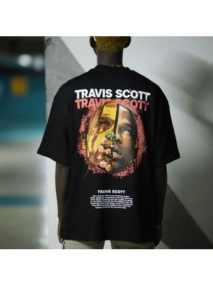 Black Sokak Blacksokak Erkek Siyah Travıs Scott Baskılı Oversize Bisiklet Yaka Tshirt