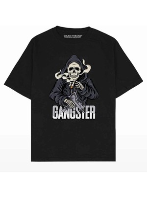 Black Sokak Unisex Hayalet Gangster Baskılı Oversize Bisiklet Yaka Tshirt