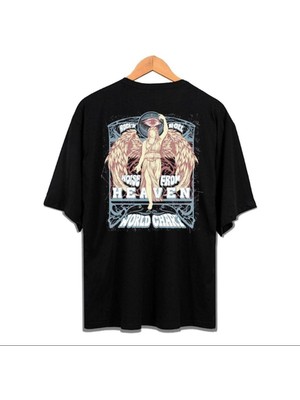 Black Sokak Blacksokak Erkek Siyah Heaven Baskılı Oversize Bisiklet Yaka Tshirt