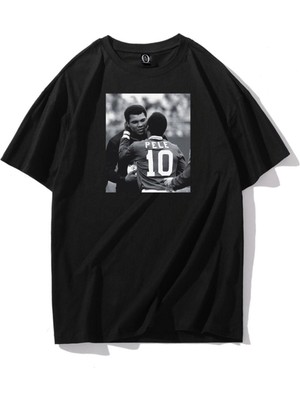 Black Sokak Erkek Siyah Pele Baskılı Oversize Bisiklet Yaka Tshirt