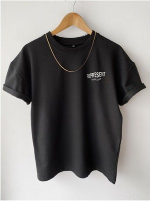 Black Sokak Erkek Siyah Represent Baskılı Bisiklet Yaka Oversize Tshirt