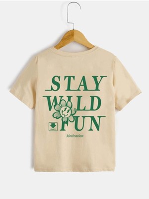 Black Sokak Blacksokak Kids Erkek Çocuk Bej Stay Wıld Fun Baskılı Tişört