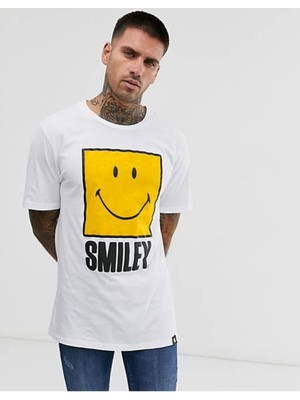Black Sokak Erkek Beyaz Smile Gülücük Baskılı Tshirt