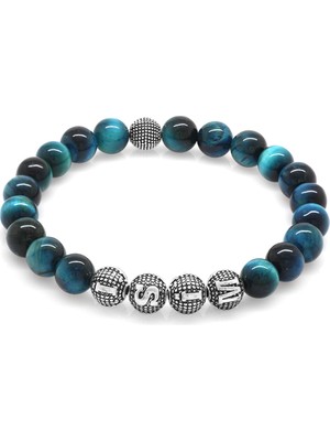 Tesbihname Turkuaz Kaplangözü Metal Kombinli Kişiye Özel Isim Yazılı Küre Kesim Doğaltaş Bileklik