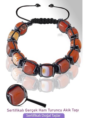 Tesbih Atölyesi Sertifikalı Küp Model Ham Doğal Karnelyan Karneol Akik Taşı Bileklik - Ayarlamalı