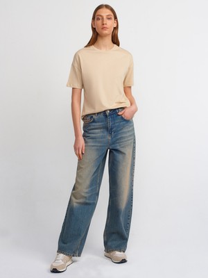 Dilvin 71409 Tint Yıkama Geniş Denim Pantolon-Tint