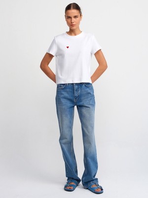Dilvin 71427 Vintage Görünümlü Wideleg Denim Pantolon-Mavi