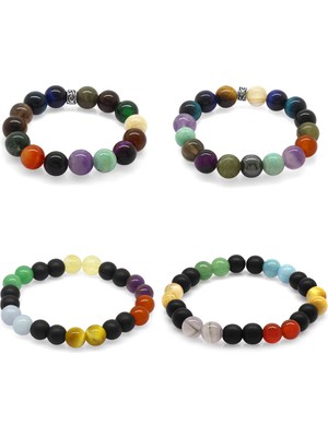 Tesbihname Küre Kesim Multicolor Doğaltaş Kombinli Aile Başarı 4'lü Set Bileklik