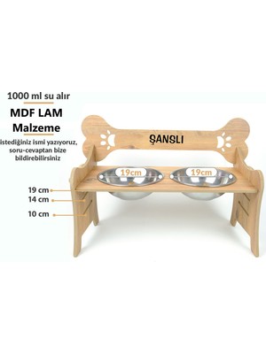 RealWood Özel Isim Baskılı, Ahşap, Kademeli, Çelik Kaseli, Eğimli, Küçük/orta/büyük Irk Köpek Mama - Su Kabı Standı
