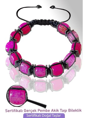 Tesbih Atölyesi Sertifikalı Küp Model Doğal Pembe Akik Taşı Bileklik - Ayarlamalı