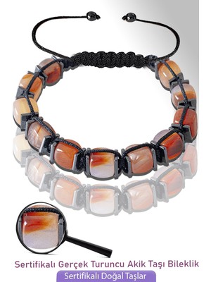 Tesbih Atölyesi Sertifikalı Küp Model Doğal Kalsedonlu Turuncu Akik Taşı Bileklik - Ayarlamalı