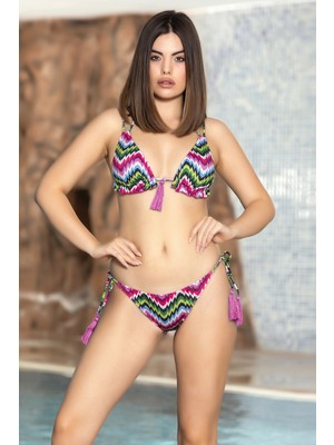 Hazelin Kadın Çok Renkli Püskül Detaylı Ip Bağlamalı Üçgen Bikini Takımı HZL24S-AR1611