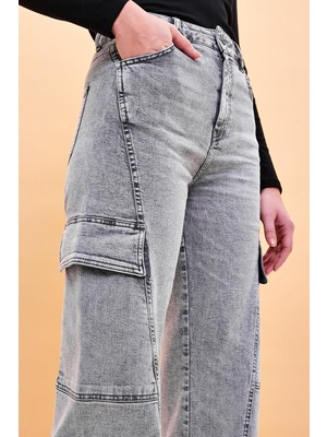 Vena Kadın Wanda Kargo Cepli Wide Leg Grey Jean Pantolon