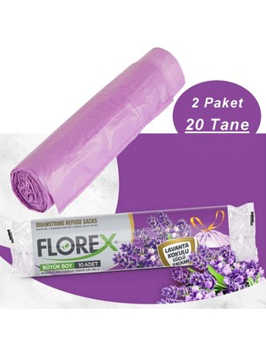 Florex 40 Litre Büzgülü Lavanta Kokulu Çöp Torbası Poşeti  55 x 60 cm  10 Adetlik 2 Rulo