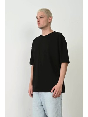 Modaoe Unisex Basic Bisiklet Yaka Oversize T-Shirt - Siyah