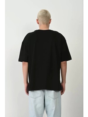 Modaoe Unisex Basic Bisiklet Yaka Oversize T-Shirt - Siyah