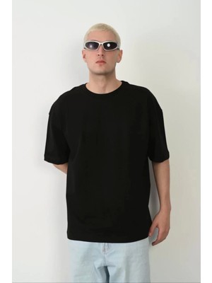 Modaoe Unisex Basic Bisiklet Yaka Oversize T-Shirt - Siyah