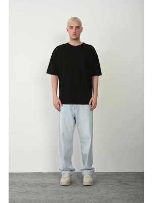 Modaoe Unisex Basic Bisiklet Yaka Oversize T-Shirt - Siyah