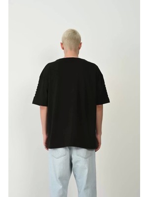 Modaoe Unisex Baskılı Bisiklet Yaka Oversize T-Shirt - Siyah