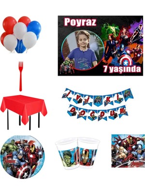 Hayaller Dükkanı 8 Kişilik Avengers Yenilmezler Afiş Li Doğum Günü Süsleri Parti Seti