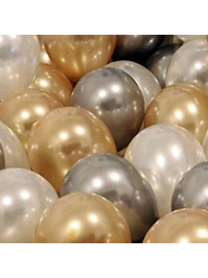 Hayaller Dükkanı 30 Adet Metalik Sedefli Gold-Gümüş Gri-Beyaz Balon