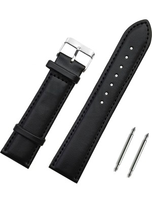 Saatse 24MM Siyah Hakiki Deri Saat Kordonu Kayış