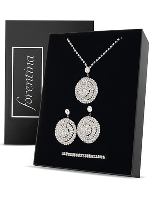 Forentina Gümüş Kaplama Kolye Küpe Bileklik Takı Seti PS2767