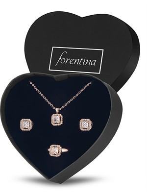 Forentina Rose Tektaş Kolye Küpe Yüzük Takı Seti PS2920