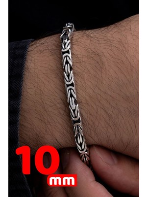 Osmanlı Gümüş Erkek Gümüş Bileklik - 925 Ayar Gümüş 10 mm Kare Kral Model Erkek Bileklik