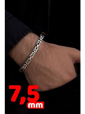 Osmanlı Gümüş Erkek Gümüş Bileklik - 925 Ayar Gümüş 7.5 mm Kare Kral Model Erkek Bileklik