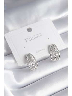 Callerrons Accessories  Pirinç Gümüş Renk Zirkon Taşlı Kadın Küpe - EBJ240229W19630