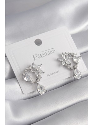 Callerrons Accessories  Pirinç Gümüş Renk Zirkon Taşlı Çiçek Model Sallantı Detay Kadın Küpe - EBJ240229W19656